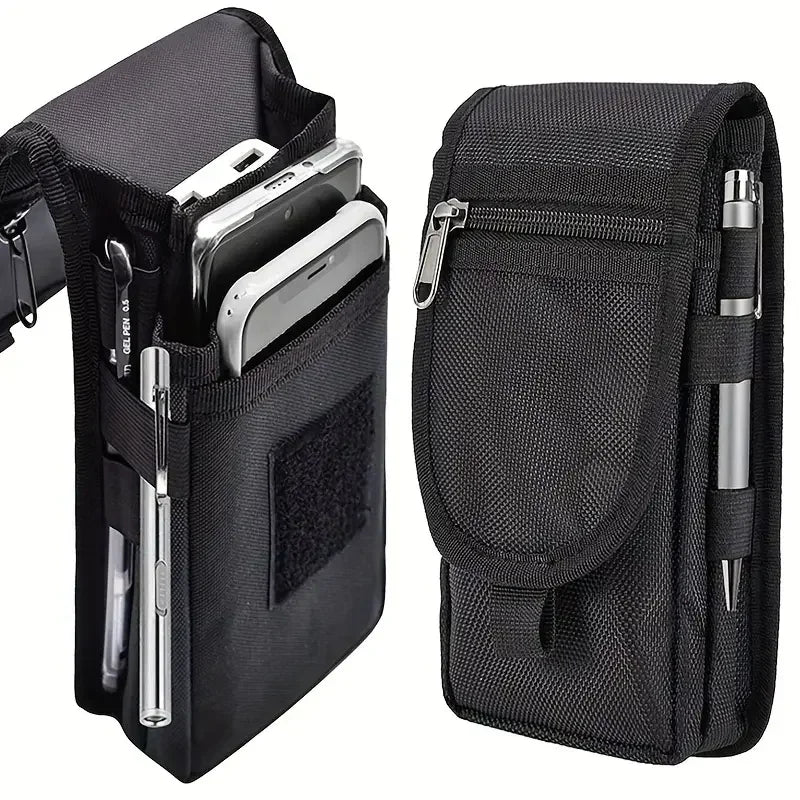 Men's Large Capacity Waist Pouch with Three Compartments for Phone, Wallet, and Pen