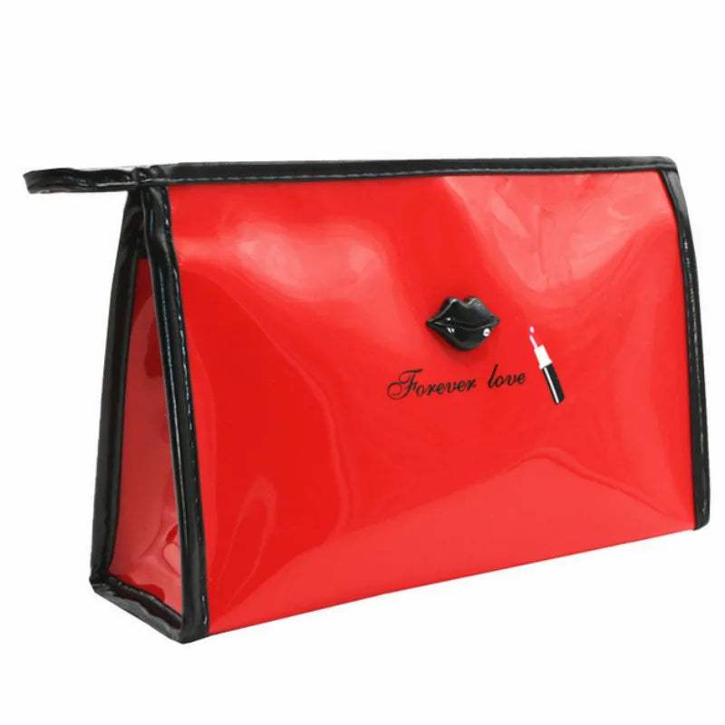 Women's Solid Mirror Leather Fashion Lip Cosmetic Bag For Lady Korean Simple Large Capacity Waterproof Make Up Wash Storage Bags