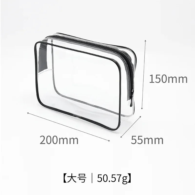 Large Capacity Transparent Black Cosmetic Bag with Waterproof Zipper Women Men Travel Toiletry Organizer Makeup Wash Bag