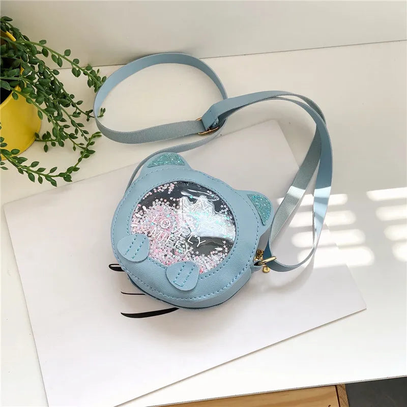 Cute Quicksand Mini Shoulder Bag Kids Messenger Handbag Leather Coin Purse Gifts