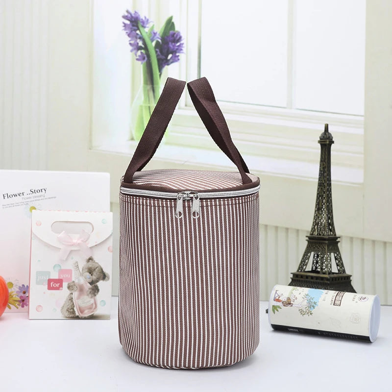 New Cylindrical Lunch Bag Thermal Insulation Barrel Pouch Portable Lunchbox Bag Waterproof Food Preservation Ice Bag Cooler Bags