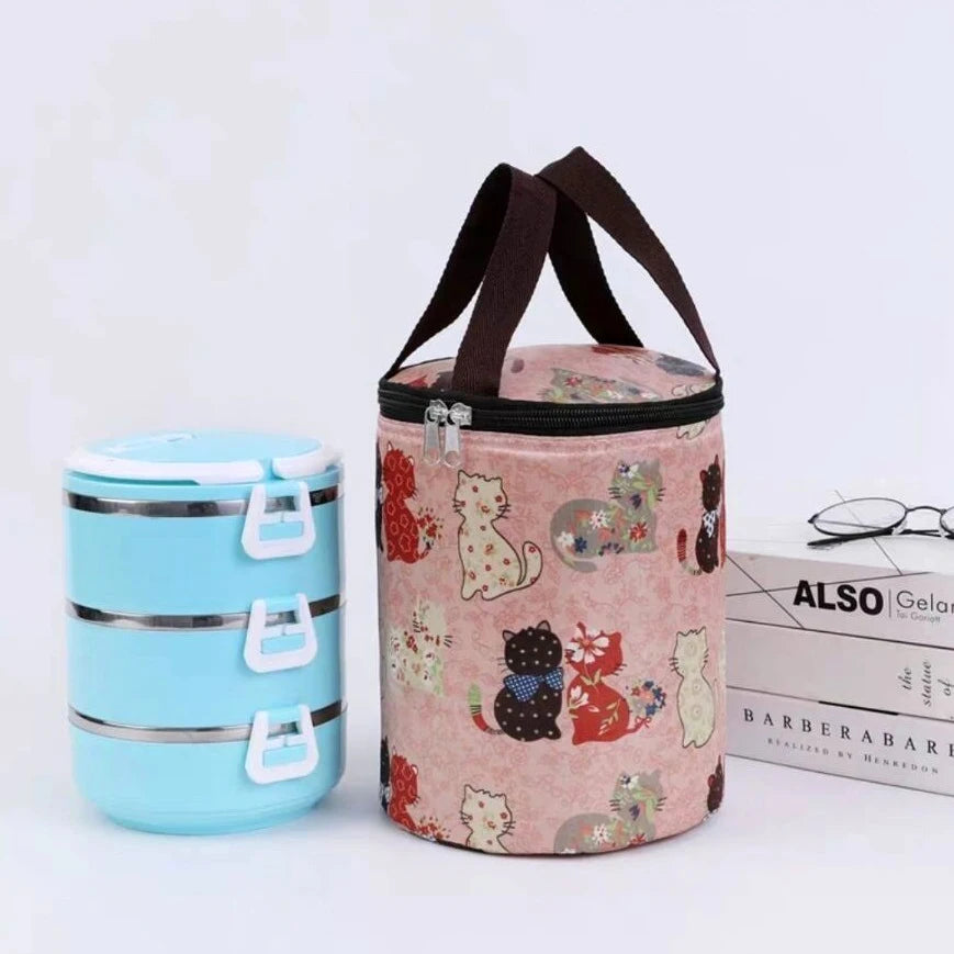 New Cylindrical Lunch Bag Thermal Insulation Barrel Pouch Portable Lunchbox Bag Waterproof Food Preservation Ice Bag Cooler Bags