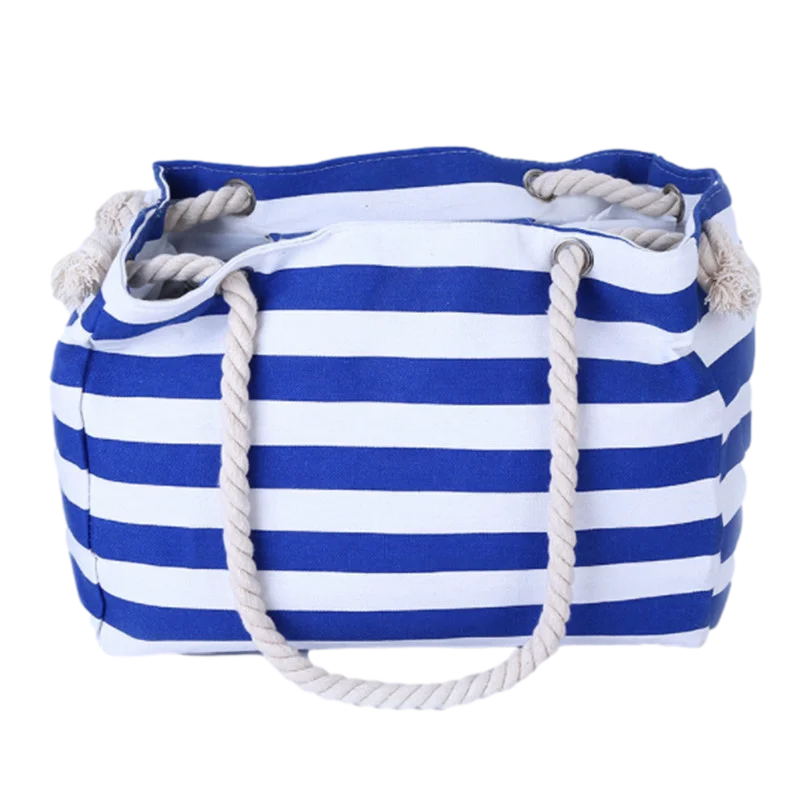 Women's Canvas Striped Tote Bag - Large Capacity Casual Beach Shoulder Handbag