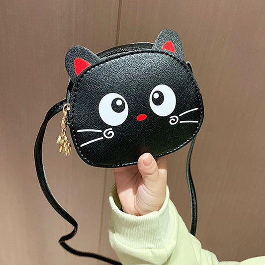 Lovely Cat Kids Crossbody Bag - Soft Leather Cartoon Coin Purse