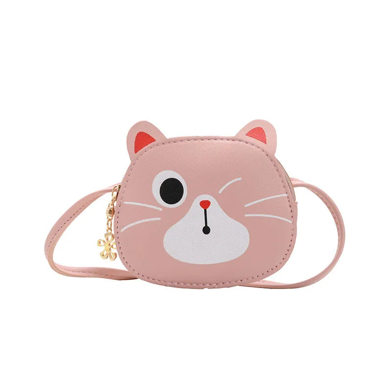 Lovely Cat Kids Crossbody Bag - Soft Leather Cartoon Coin Purse