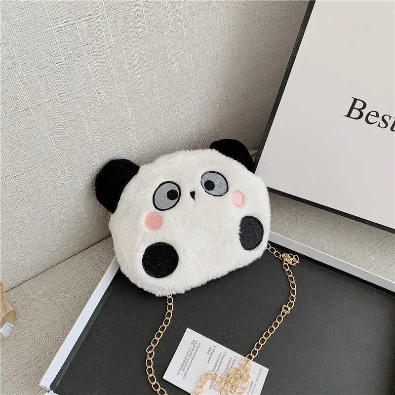 Cartoon Panda Plush Shoulder Bag Large Capacity Coin Purse Zipper Cell Phone Chain Messenger Bag