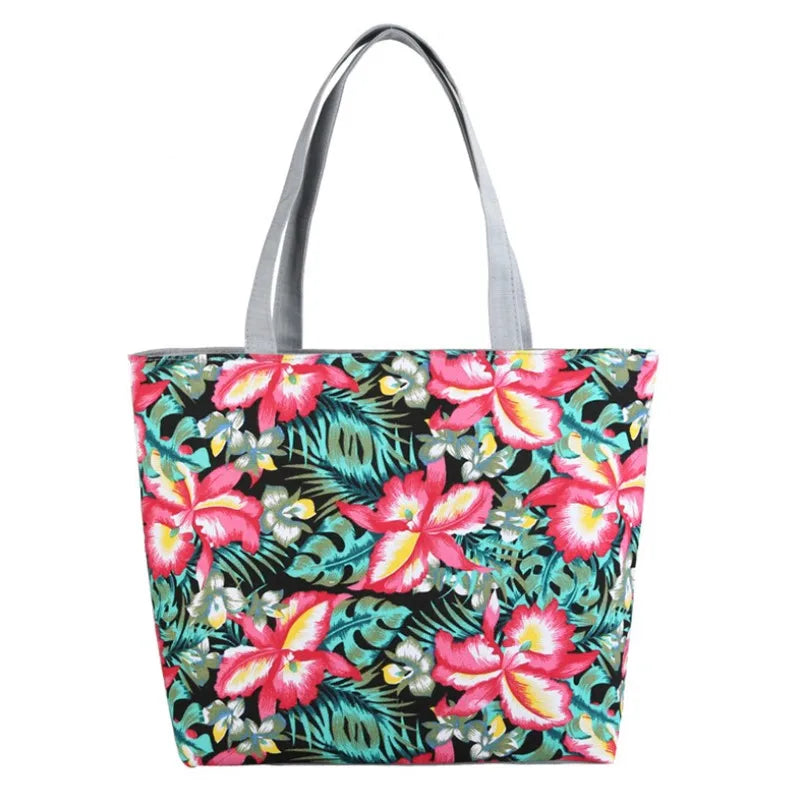 Floral Canvas Large Capacity Women's Shoulder Bag Eco Reusable