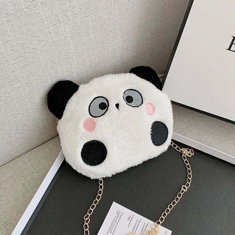 Cartoon Panda Plush Shoulder Bag Large Capacity Coin Purse Zipper Cell Phone Chain Messenger Bag