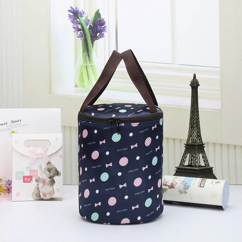 New Cylindrical Lunch Bag Thermal Insulation Barrel Pouch Portable Lunchbox Bag Waterproof Food Preservation Ice Bag Cooler Bags