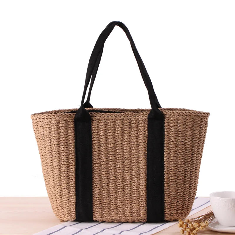 Women's Straw Crochet Shoulder Bag - Large Capacity Beach Tote