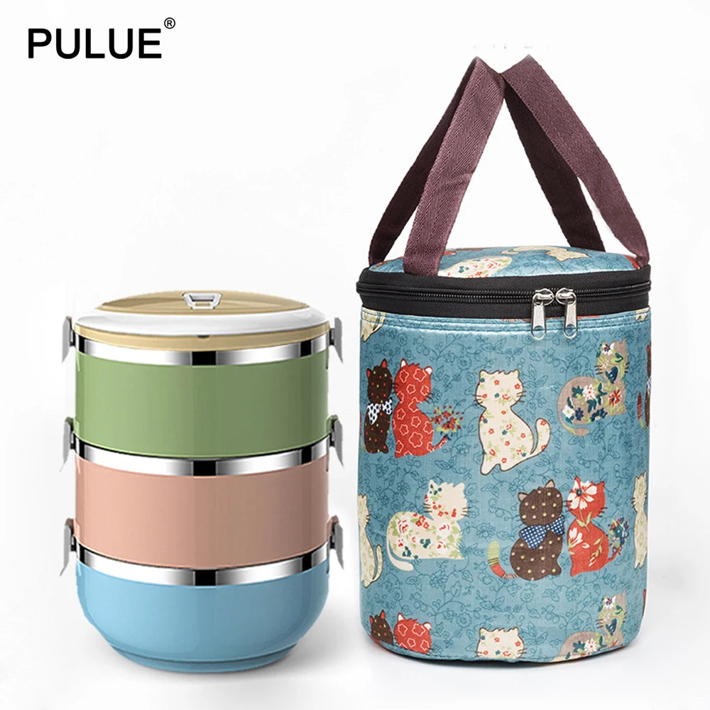 Cylindrical Insulated Lunch Bag Tote Cooler Waterproof Food Storage