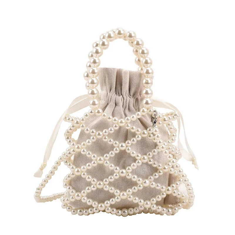 Women Pearl Bag Small Mini Tote Bucket Bag Woven Crossbody Hand Bags for Women Coin Purse Wallet Handbag Ladies Shoulder Bags