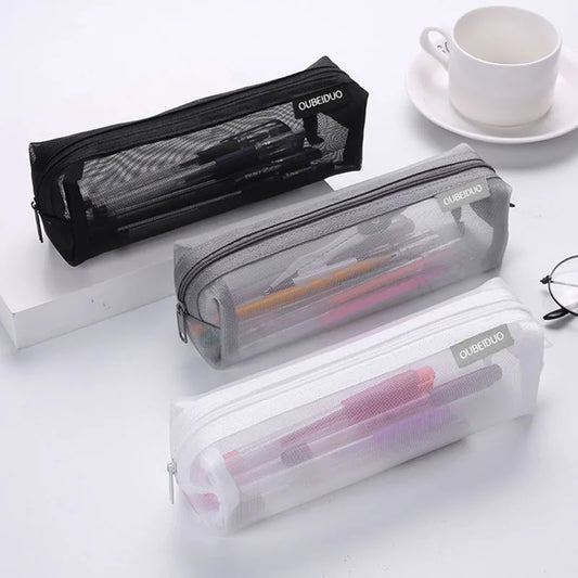 Mesh Pencil Case Transparent Pens Pouch Cute Simple Aesthetic Bag Organizer Office School Supplies for Student Stationary