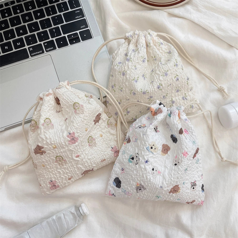 Cute Bear Cartoon Drawstring Bags Women Drawstring Packaging Pocket Cosmetic Bag Makeup Bag Large Capacity Coin Purse Coin Pouch