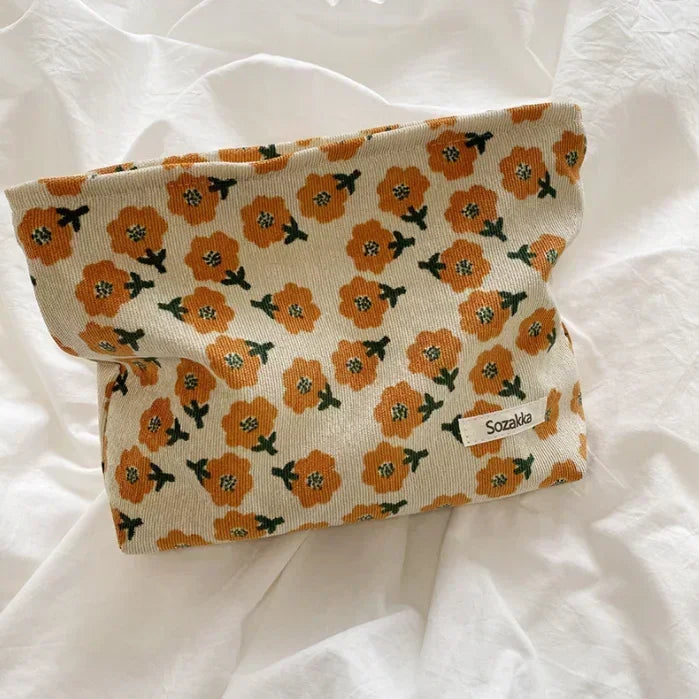 Fashion Flowers Print Cosmetic Bag Canvas Washing Bag Large Capacity Women Travel Cosmetic Pouch Make Up Storage Bags