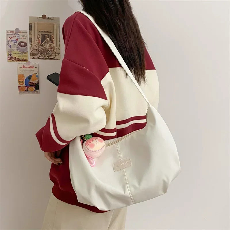 Casual Nylon Womens Shoulder Bag Korean Fashion Simple College Style Crossbody Bag Large Capacity Designer Ladies Handbag Purse