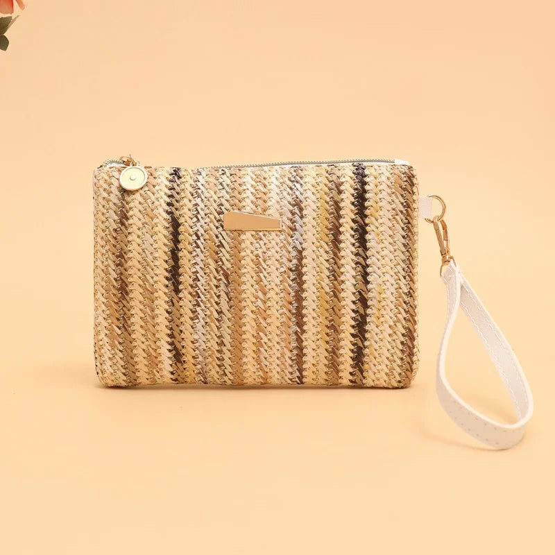 Rattan Knitting Women Straw Bags Fashion Colorful Summer Beach Clutch Bag Female Woven Wristlet Bag Wallet Money Coin Purse