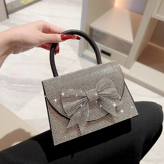 Rhinestone Bow Evening Clutch Crossbody Bag Luxury Handbag