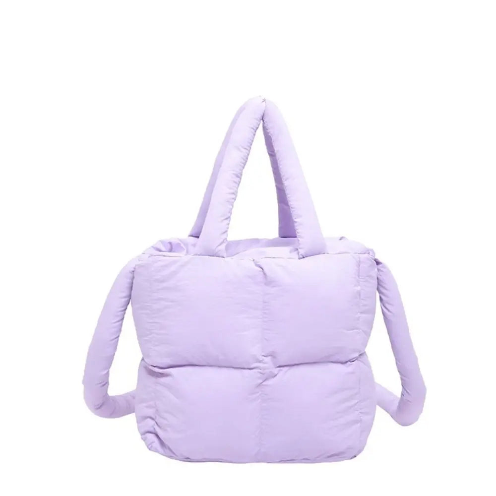 Checkered Quilted Shoulder Bag - Soft Solid Color Tote for Gym and Commuting