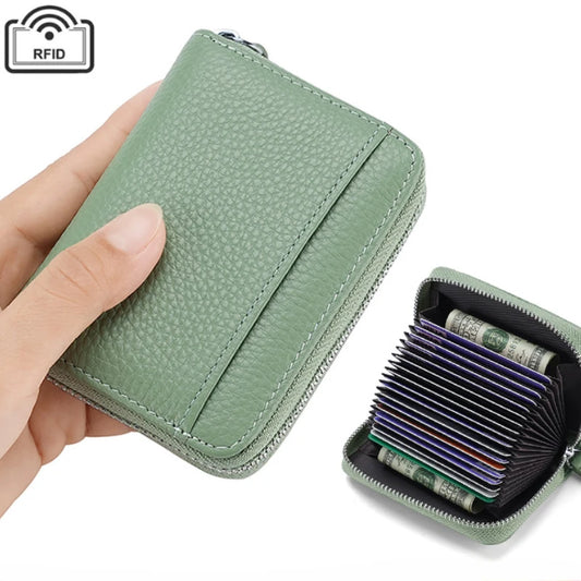 14/20 Slots Credit Card Holder Wallet RFID Blocking Slim Genuine Leather Card Organizer Zipper Pocket ID Card Pouch Coin Purse
