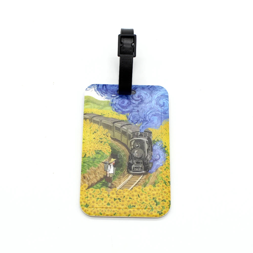 New Cartoon Van Gogh Painting Luggage Tag Creative Portable Bags Pendant Bus Card Holder Travel Accessories PVC Baggage Label