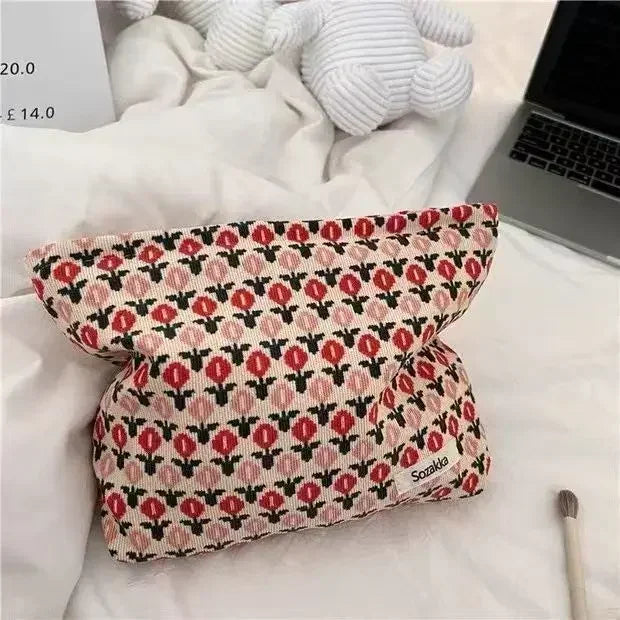 Corduroy Women Cosmetic Bag Cotton Cloth Makeup Pouch Travel Bag Lipstick Organizer Cases Fashion Zipper Clutch Phone Purse