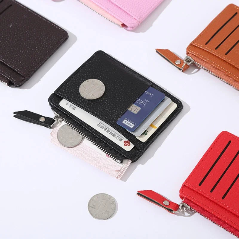 Fashion Mini ID Card Holders Bags Men/Women Business Credit Card Holder PU Leather Slim Bank Card Case Organizer Wallet Zipper