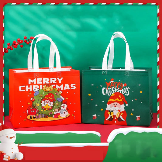 Christmas Santa Claus Print Non-woven Gift Bag Waterproof Eco-friendly Shopping Bag