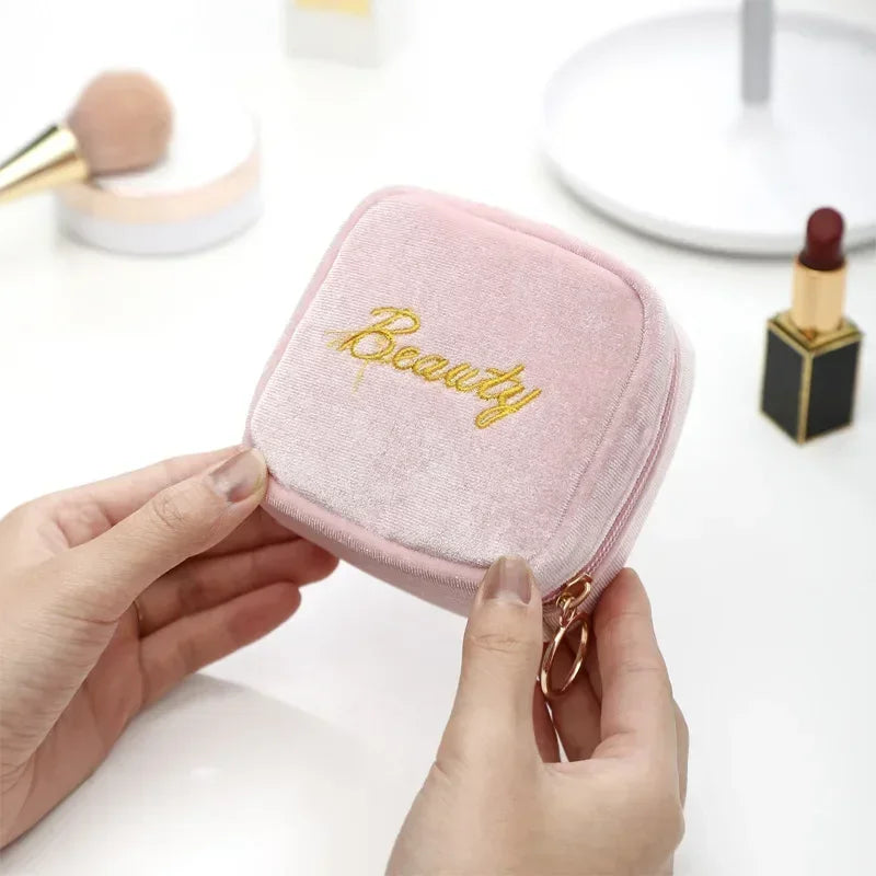 New Embroidered Letter Lipstick Cosmetic Bag Women Small Earphone Sanitary Napkin Storage Organizer Case Toiletry Makeup Bags