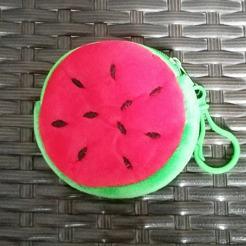 1Pc Cute Fruit Shape Plush Coin Purse Watermelon Pineapple Orange Strawberry Purse Bag Keychain Pocket Kid's Coin Pouch Wallet