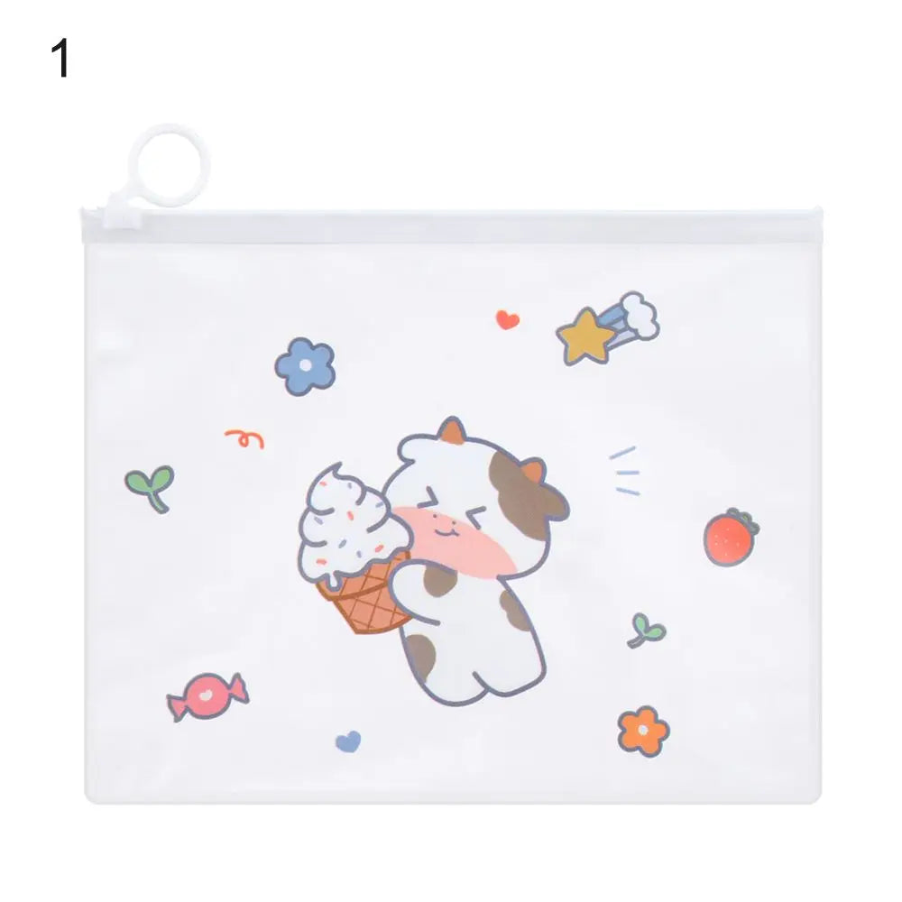 Cartoon Large Capacity Transparent Pencil Case Stationery Storage Finger Ring Zipper Bag Waterproof File Bag Cosmetic Bags