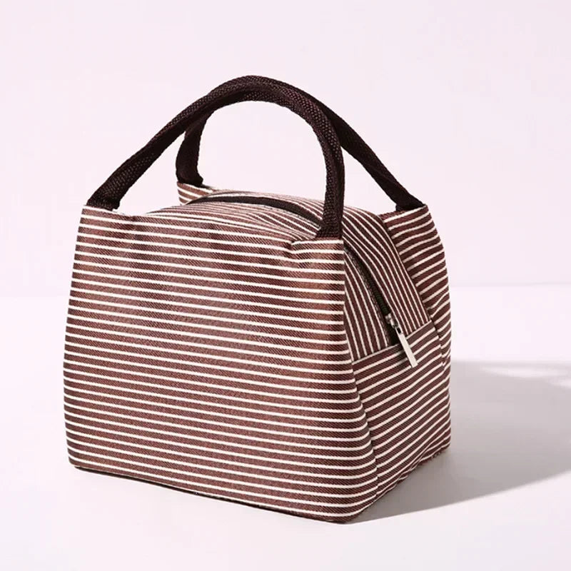 Stripe Women's Kids Lunch Bags Waterproof Insulated Picnic Foods Storage Container Handbag Thermal Lunch Box Cooler Bags