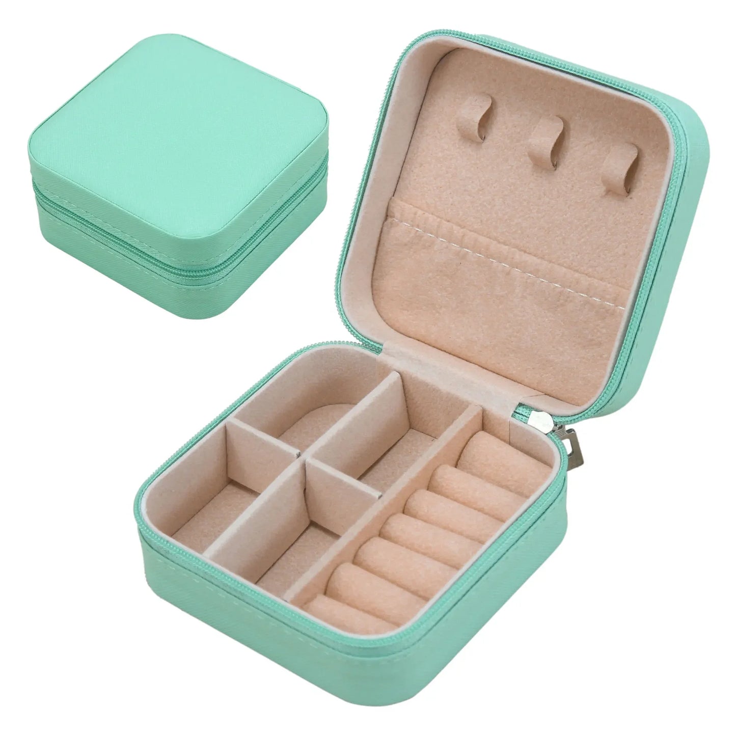 Solid Color Jewelry Organizer Leather Square Small Round Box Ring Earrings Portable Travel Jewelry Storage Lipstick Makeup Bag