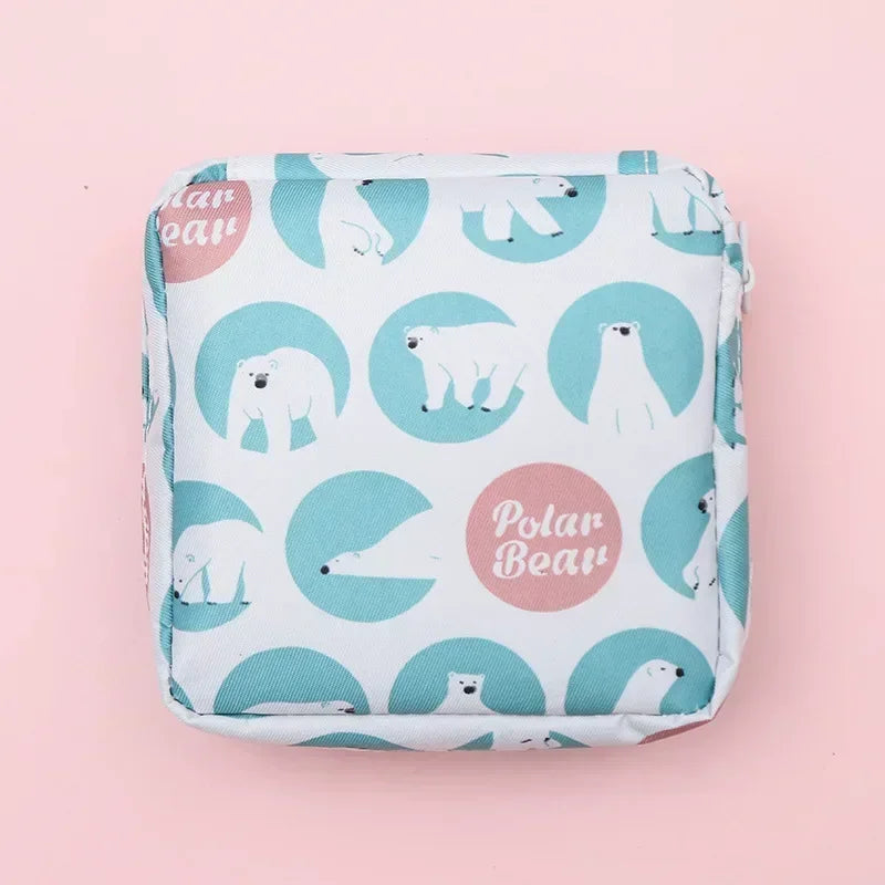 Women Cute Cartoon Mini Cosmetic Bags Lipstick Sanitary Pad Storage Bag Fashion Ladies Beauty Makeup Organizer Purses Bag Pouch