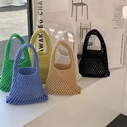 Summer Woven Tote Bag Crochet Beach Shoulder Handbag Straw Underarm Bag