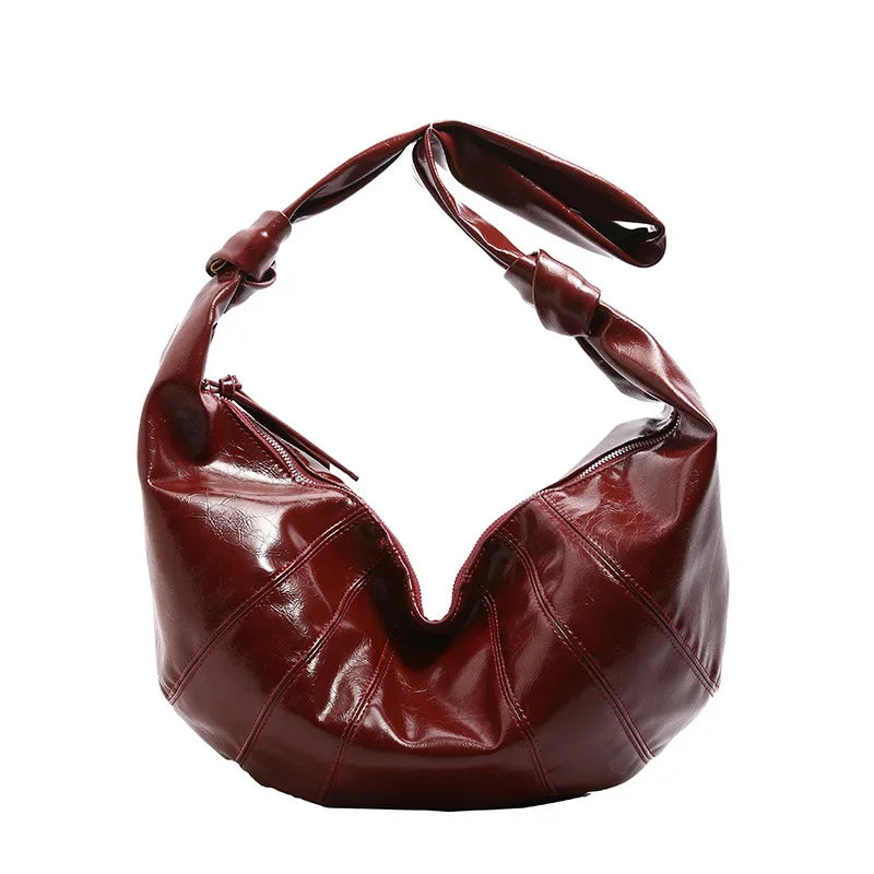 Luxury PU Leather Crescent Crossbody Bag for Women - Red Hobo Satchel Dumpling Y2K Messenger Bag