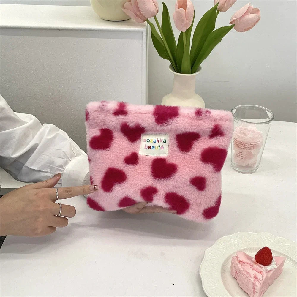 Winter Plush Cute Travel Cosmetic Lipstick Brush Storage Bag Toiletry Kit Women Gift Makeup Handbags Organizer Pouch Clutch Bags