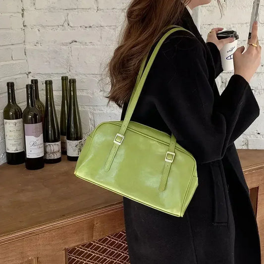 Luxury Women's Green Commuter Shoulder Bag - Designer Pure Color Large Capacity Pillow Underarm Bag