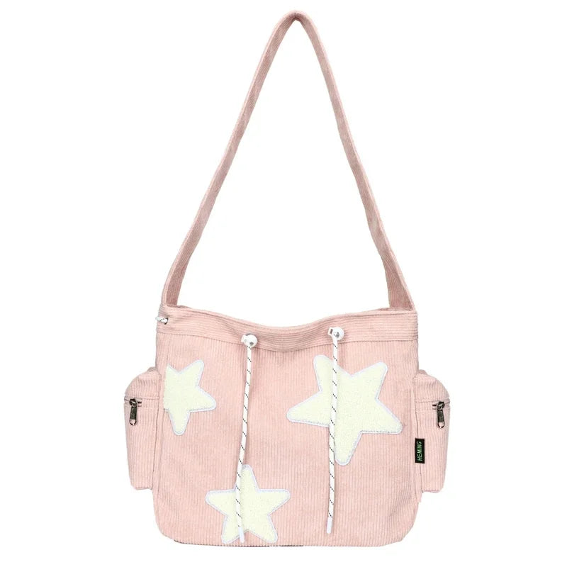 Girls Cute Star Print Shoulder Bags Women Japanese Casual Fashion Crossbody Bag Y2k Streetwear Tote Bags for College Student