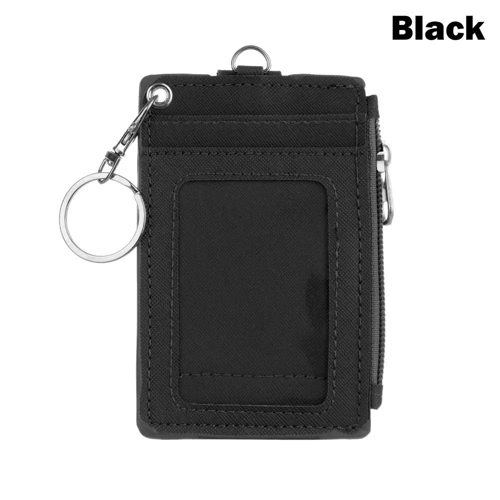 Portable PU Leather Coin Purse Wallet Keychain Office Work Business ID Card Credit Badge Holder Bus Cards Cover Zipper Pocket