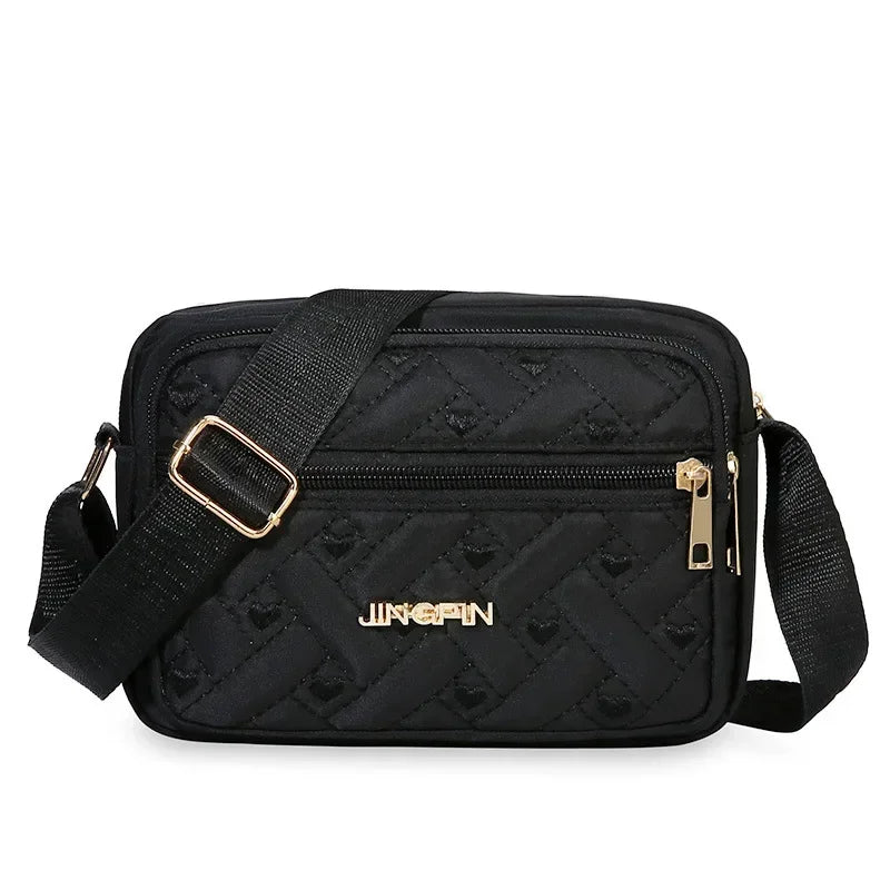 Fashion Embroidery Nylon Square Handbag Women's Shoulder Crossbody Casual Zipper Bag