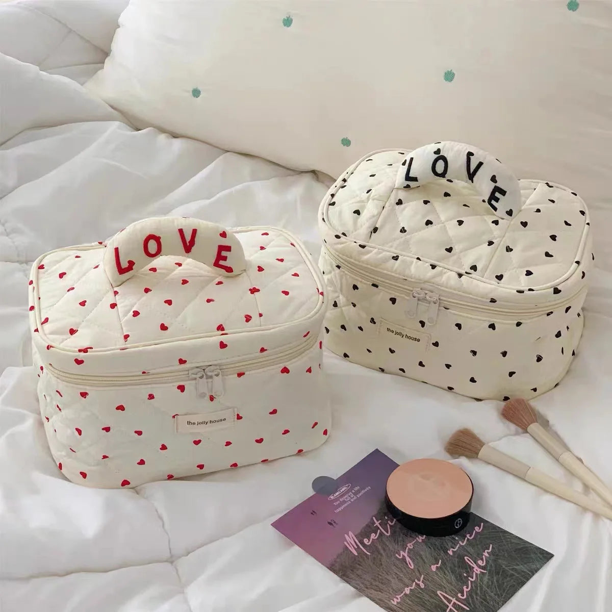 Heart Print Large Capacity Travel Makeup Bag