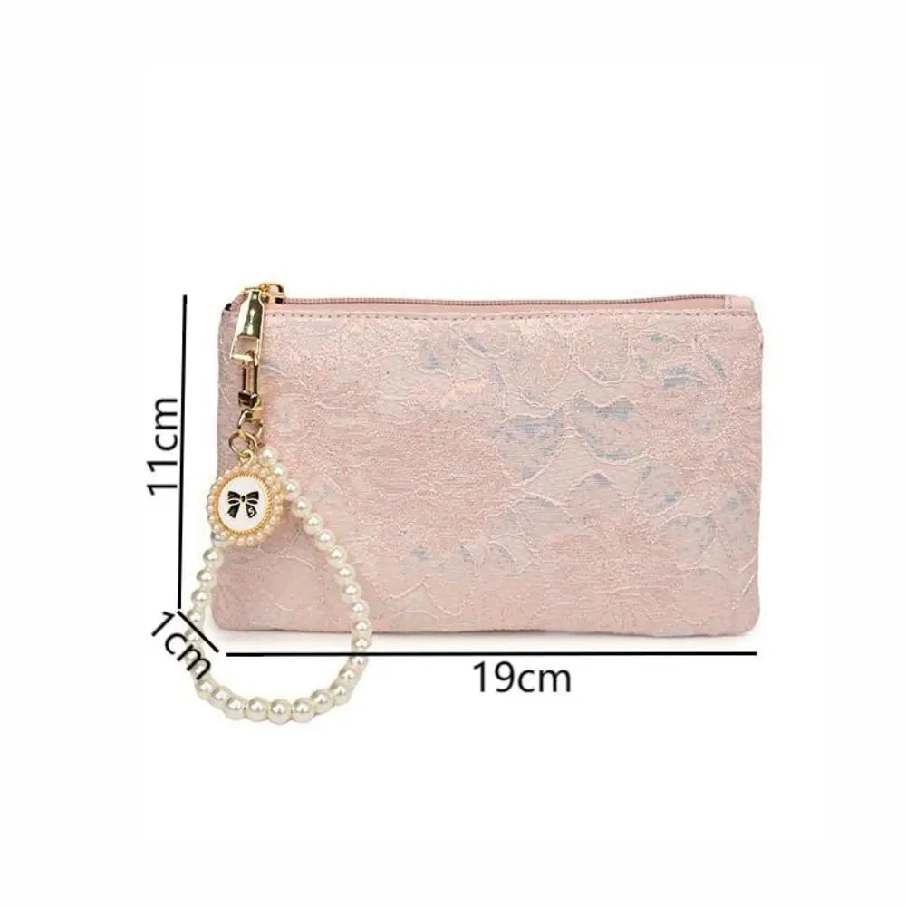 Fashion Elegant Large Capacity Women Wallet Pearl Chain Lace Coin Purse Clutch Bag Storage Bag Party Bag