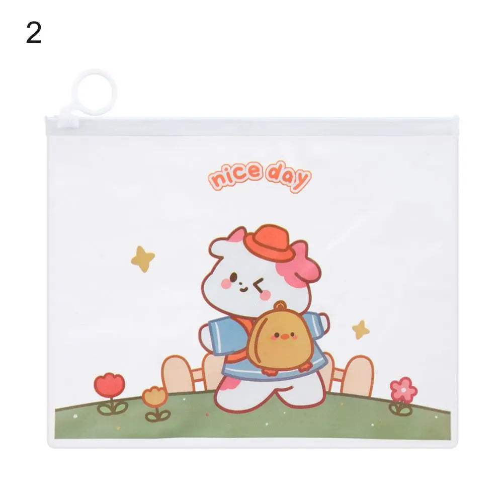 Cartoon Large Capacity Transparent Pencil Case Stationery Storage Finger Ring Zipper Bag Waterproof File Bag Cosmetic Bags