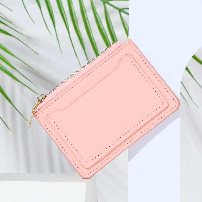 1PC Ultra-Thin Women Men Credit ID Card Holder PU Leather Zipper Fashion Small Wallet Money Bag Case Coin Purse Clip Organizer