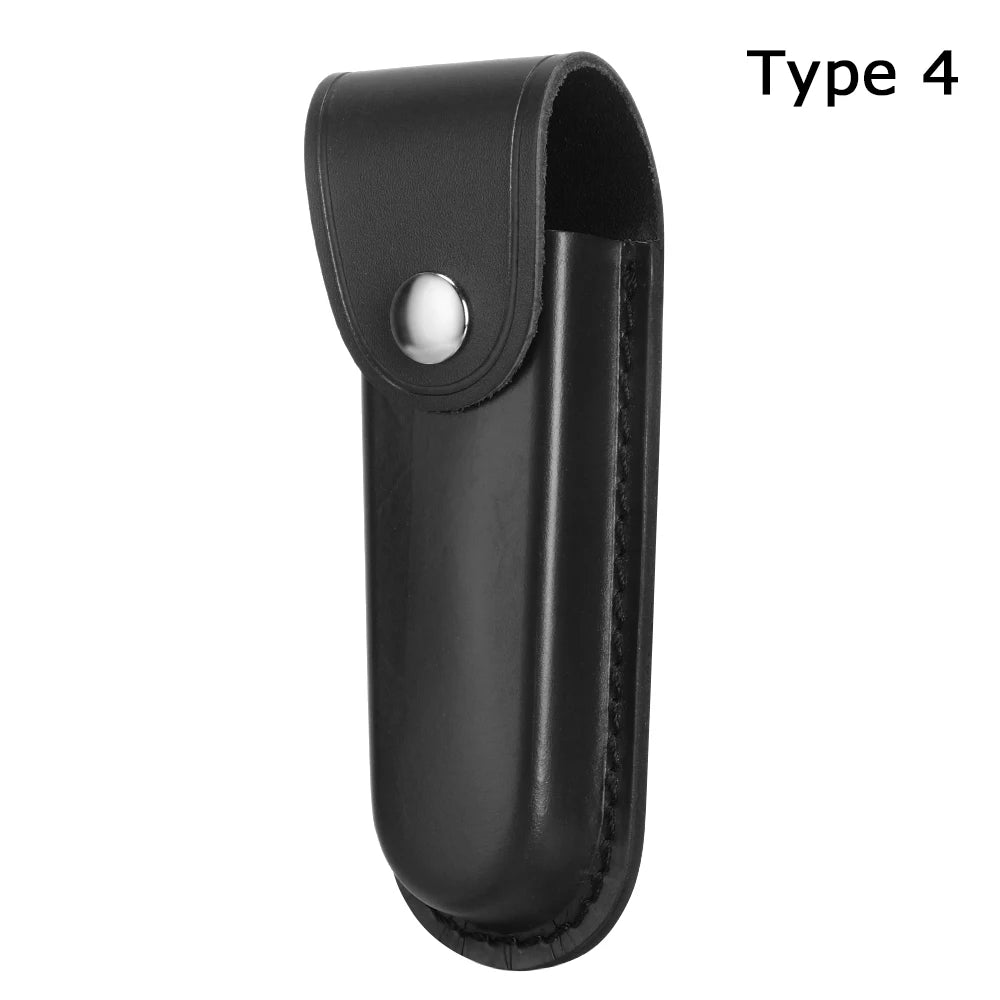 Outdoor Equipment Pocket Hunt Leather Sheath Holder Flashlight Case Camp Outdoor Carry Fold Knife Tool Belt Loop Case