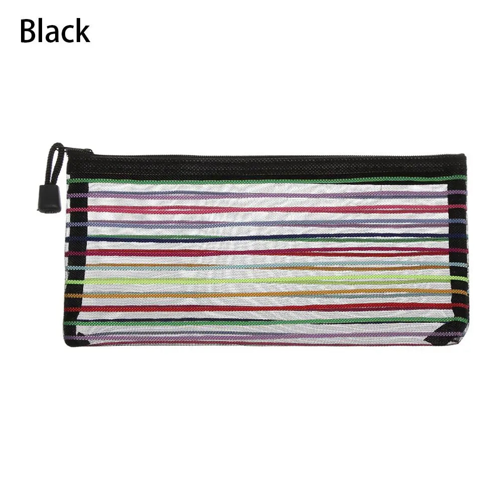 Fashion Zipper Pencil Case Solid Color Mesh Pen Bag Cosmetic Storage Rainbow Color Cosmetic Handbags Coin Purse Stationery