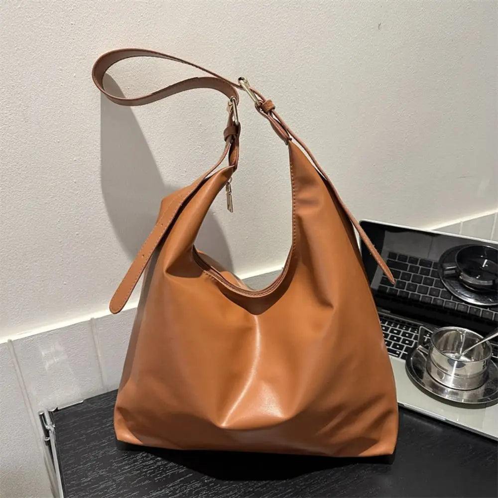 Vintage PU Leather Underarm Bag - Large Capacity Women's Tote Handbag