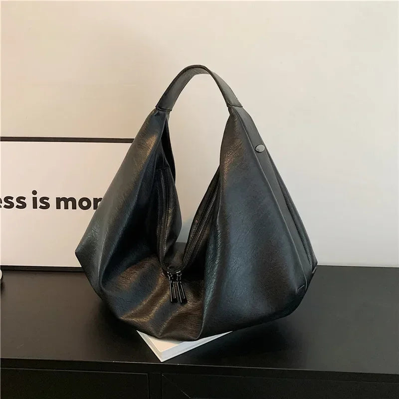 Big Black Shoulder Bags for Women Large Hobo Shopper Bag Solid Color Quality Soft Leather Crossbody Handbag Lady Travel Tote Bag