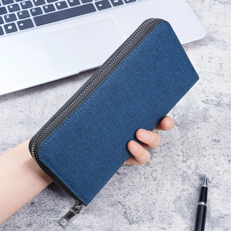 Men Long Wallet Large Capacity Multiple Card Slots Canvas Zippered Purse Business Handbag Card Holder Wallet Purses for Women